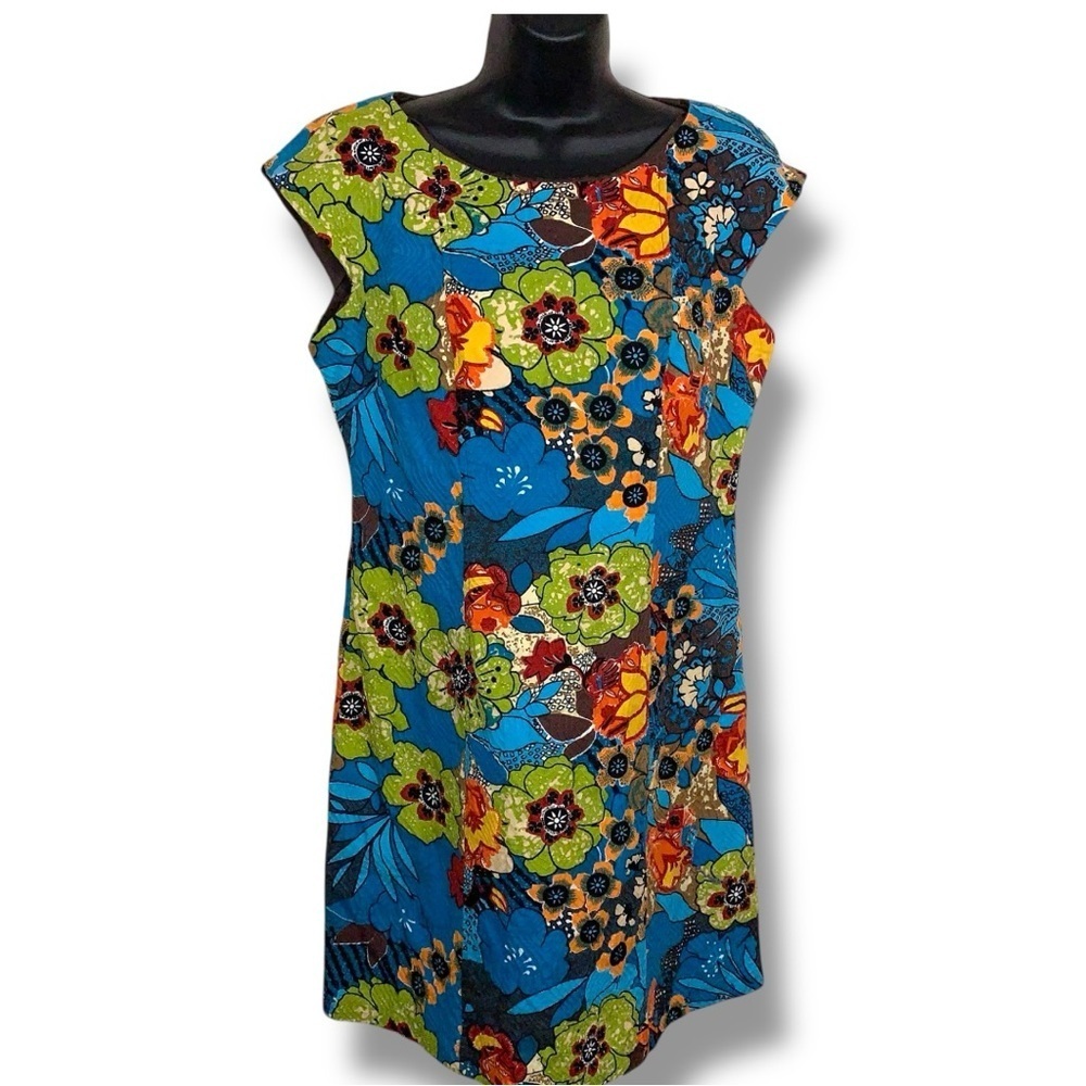 Vintage Size 12 Signature Robbie Bee Floral Colorful Sheath Dress Hippie Retro